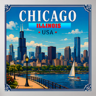 Póster 🌆 Recuerdo de vacaciones del horizonte de Chicago
