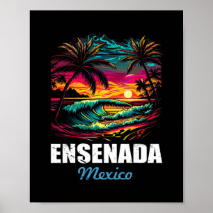 Póster Recuerdo de vacaciones vintage atardecer Ensenada