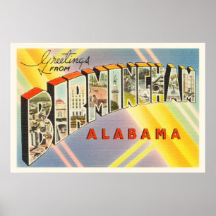 Póster Recuerdo de viaje antiguo de Birmingham Alabama AL