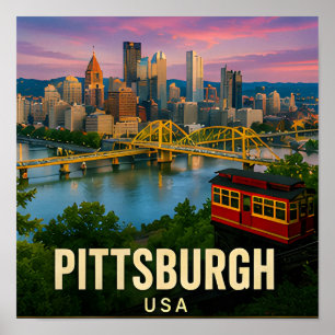 Póster Recuerdo de viaje de los puentes de Pittsburgh Pen