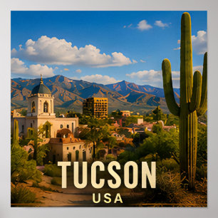 Póster Recuerdo de viaje de Tucson Arizona Desierto Monta