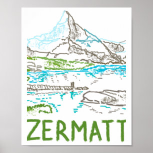 Póster Recuerdo de Zermatt Suiza Regalo para Turistas Sti