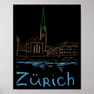 Póster Recuerdo de Zurich Suiza Regalo para Turistas Stic