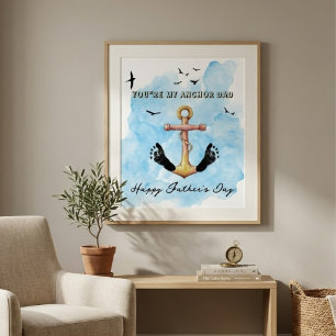 Póster Recuerdo del Día del Padre con Huella de Ancla Náu