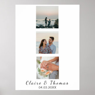 Póster Recuerdo personalizado de boda con 3 fotos