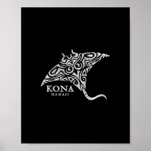 Póster Recuerdo vintage de Kona Hawaii Manta Ray para niñ