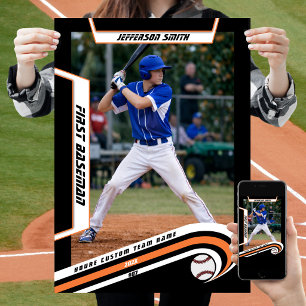 Póster Recuerdos de béisbol en naranja negro personalizad