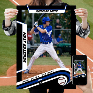 Póster Recuerdos de béisbol en negro azul vivo personaliz