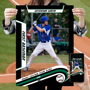 Póster Recuerdos de béisbol en negro verde vivo personali