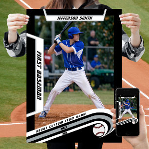Póster Recuerdos de béisbol en plata negra personalizada 