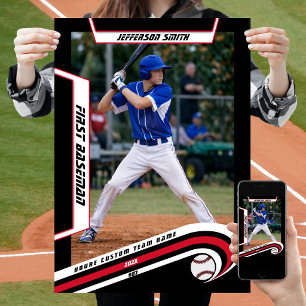 Póster Recuerdos de béisbol en rojo negro personalizado a