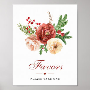 Póster Recuerdos de boda de invierno con follaje floral d