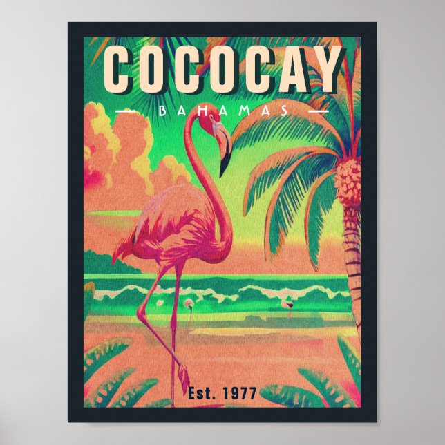 Póster Recuerdos de CocoCay Bahamas Retro Flamingo de los (Frente)