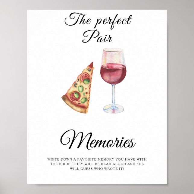 Póster Recuerdos de la despedida de soltera con pizza y v (Frente)