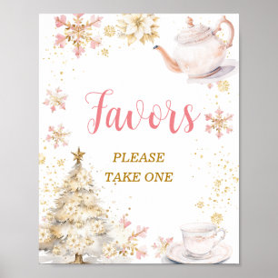 Póster Recuerdos de la fiesta de té de invierno rosa para
