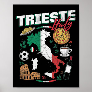 Póster Recuerdos de Mapa de Bandera Italiana Italia Tries