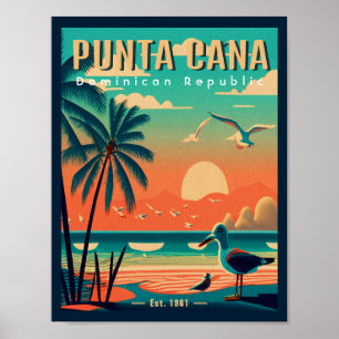 Póster Recuerdos de Punta Cana DR Retro Flamingos de los