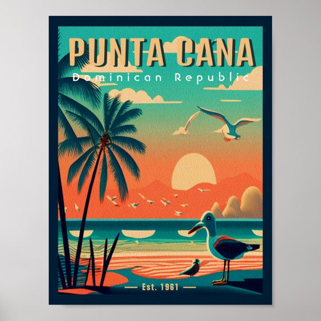 Póster Recuerdos de Punta Cana DR Retro Flamingos de los  (Frente)