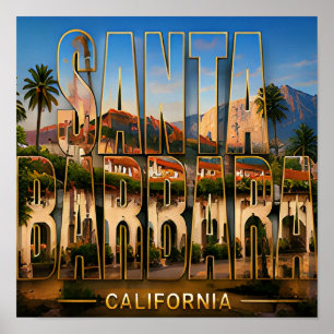 Póster Recuerdos de viaje costero de Santa Bárbara Califo