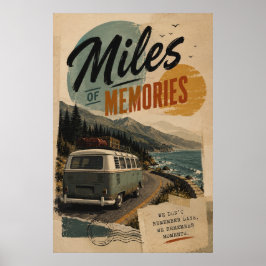 Póster Recuerdos de viaje en caravana vintage por la cost