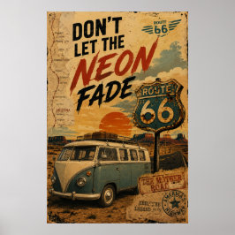 Póster Recuerdos de viaje por la ruta 66 con neón desvane