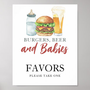 Póster Recuerdos para baby shower de hamburguesa y botell