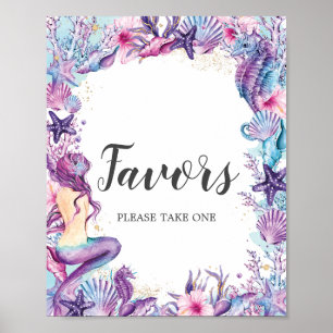 Póster Recuerdos para Baby Shower de sirena bajo el mar 