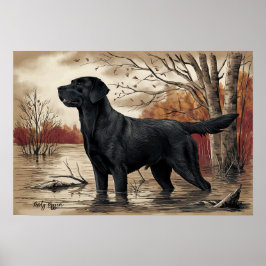 Póster Recuperador de labrador negro, cazador mejor amigo