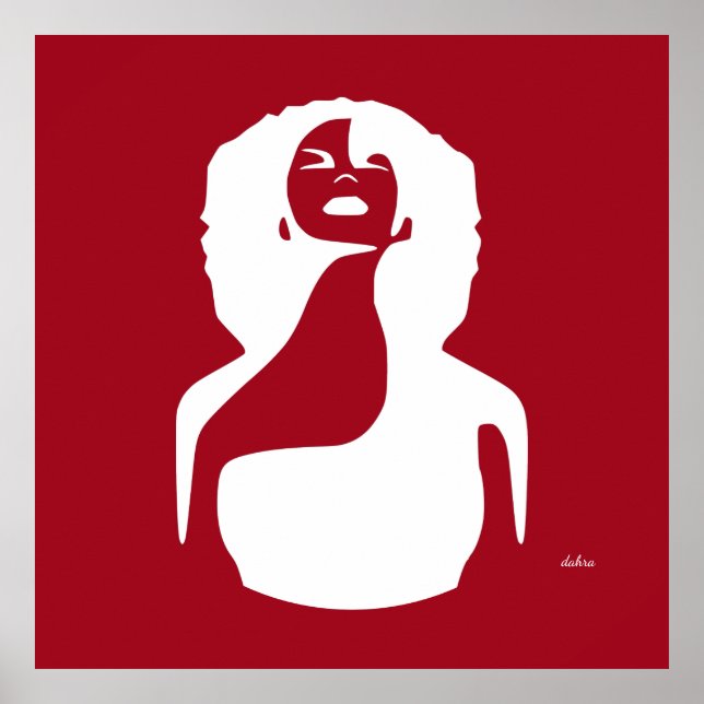 Póster red abstract black Woman Looking Up Natural hair (Frente)