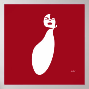 Póster red abstract black Woman Looking Up Natural hair