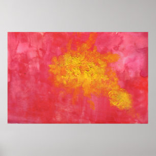 Póster Red Abstract Yellow Fish Splotch