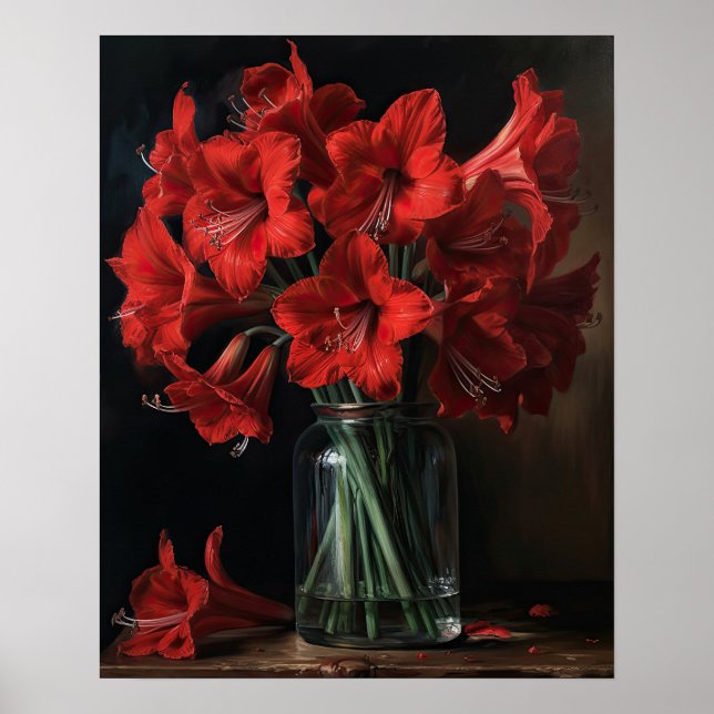 Póster Red Amaryllis Flowers Art Print Poster (Frente)