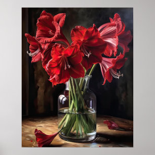 Póster Red Amaryllis Flowers Art Print Poster