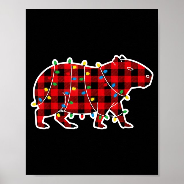Póster Red And Black Buffalo Plaid Capybara Christmas Lig (Frente)
