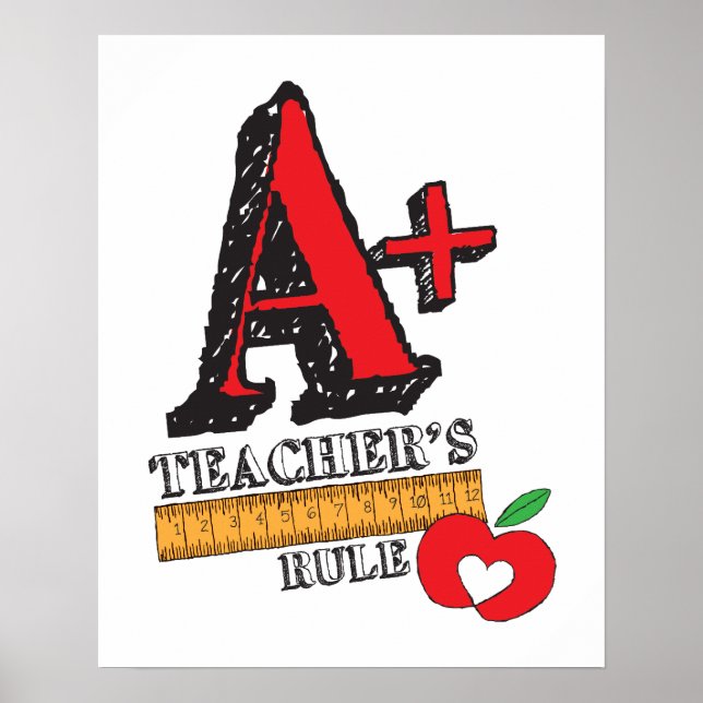 Póster Red and Black Hand Drawn A Plus Teachers Rule (Frente)