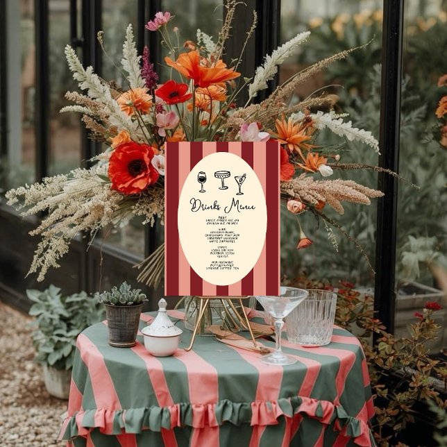 Póster Red and Blush Striped “Drinks Menu” Wedding (Subido por el creador)