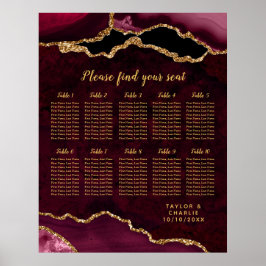 Póster Red and Gold Agate Wedding Seating Chart