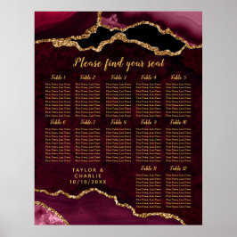 Póster Red and Gold Agate Wedding Seating Chart