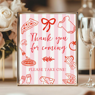 Póster Red and Pink Baby Shower Thank you for coming Sign