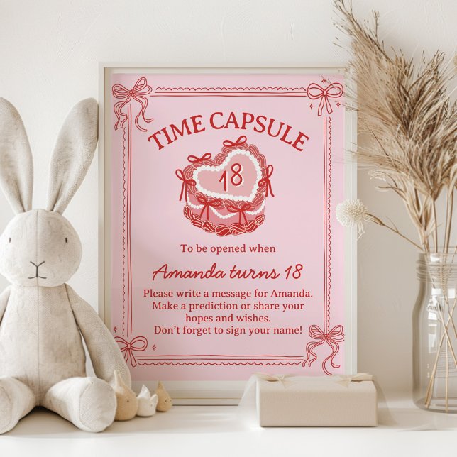 Póster Red and Pink Bow Cake Birthday Time Capsule Sign (Subido por el creador)