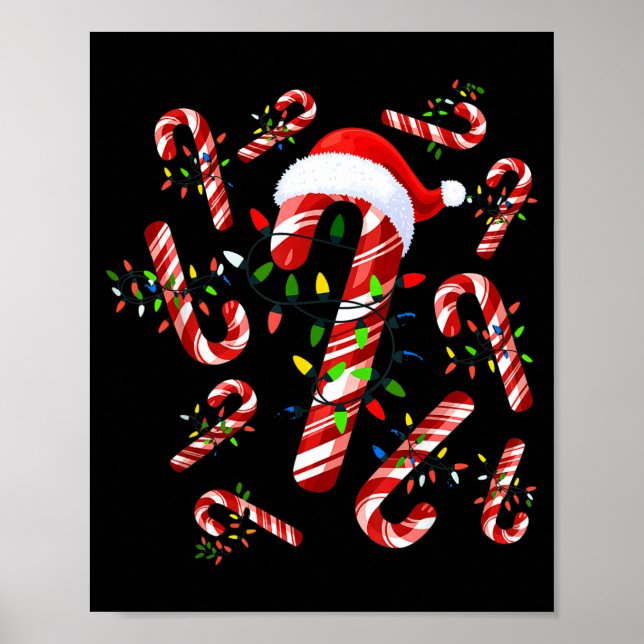Póster Red And White Candy Cane Santa Christmas  (Frente)