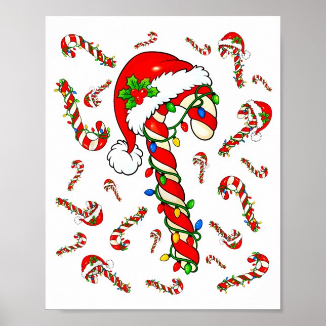 Póster Red And White Candy Cane Santa Christmas Xmas Ligh (Frente)