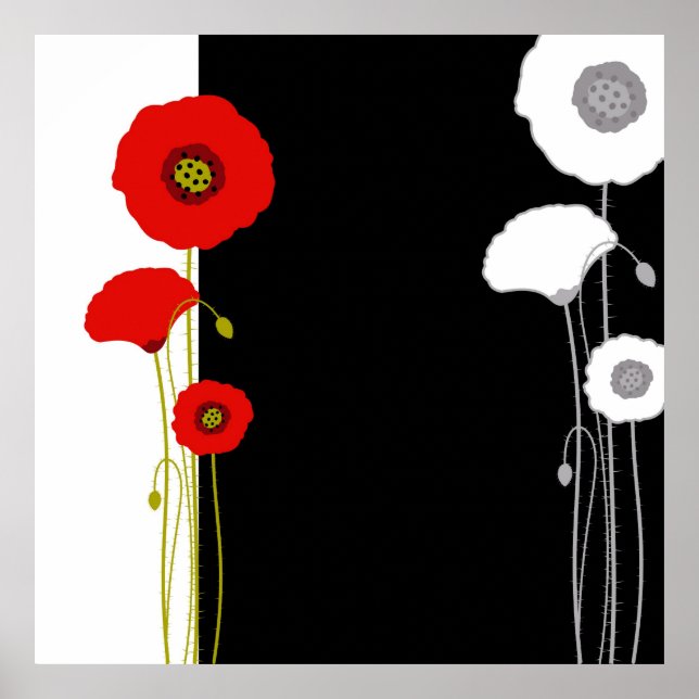 Póster Red and White Poppy Poster (Frente)