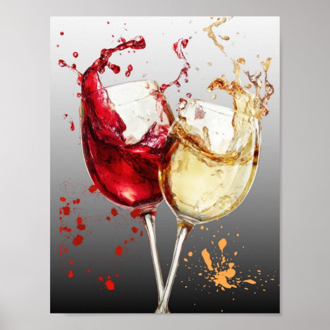 Póster Red and White Wine Splatter Art (Frente)