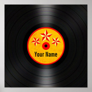Póster Red and Yellow Stars Personalized Vinyl Record