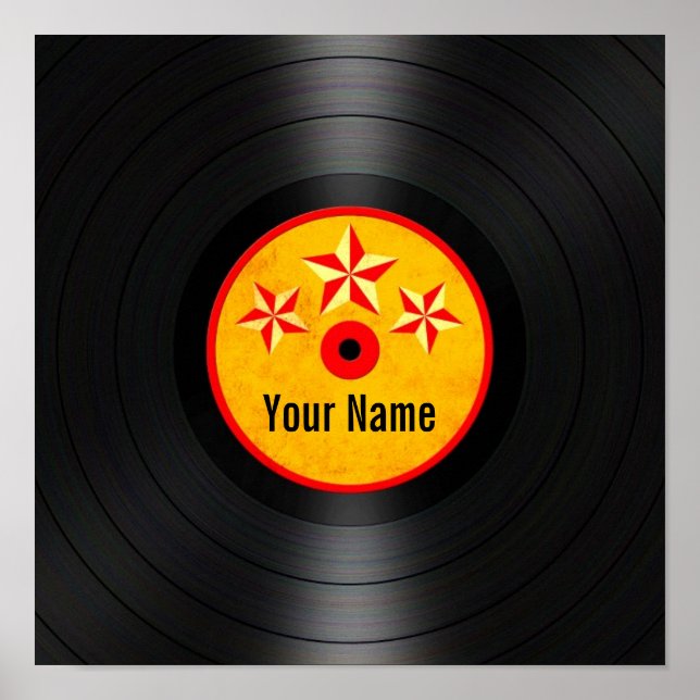 Póster Red and Yellow Stars Personalized Vinyl Record (Frente)