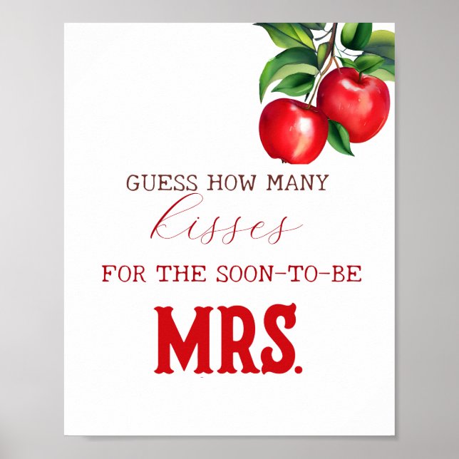 Póster Red Apple cuántos besos juego de ducha de novia (Frente)