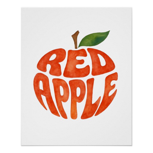 Póster Red Apple Typography Art, Apple (Anverso)