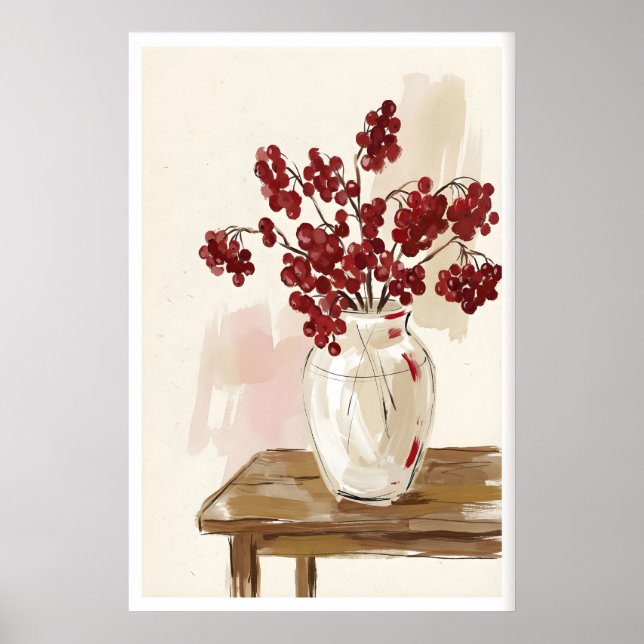 Póster Red Berries Still Life Print Painterly Branches in (Frente)