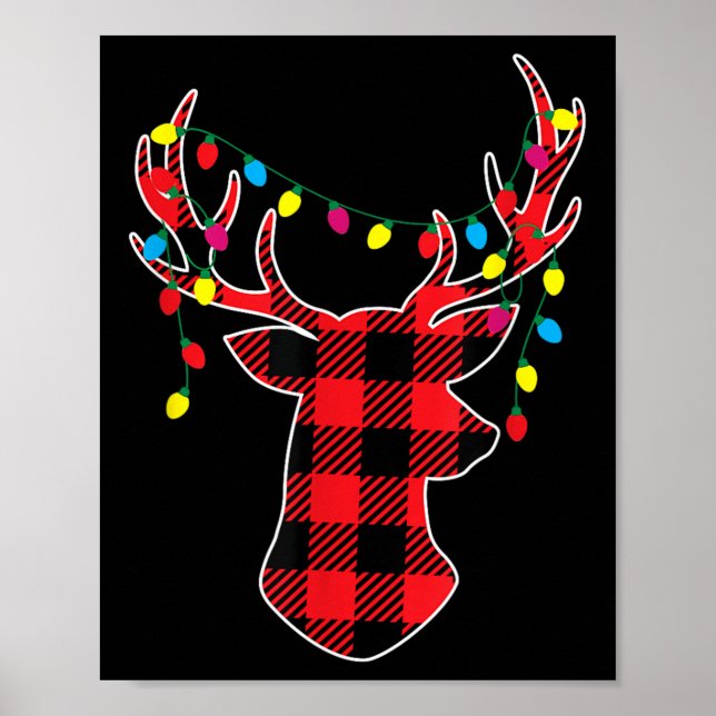Póster Red Black Christmas Buffalo Plaid Deer Women Men K (Frente)